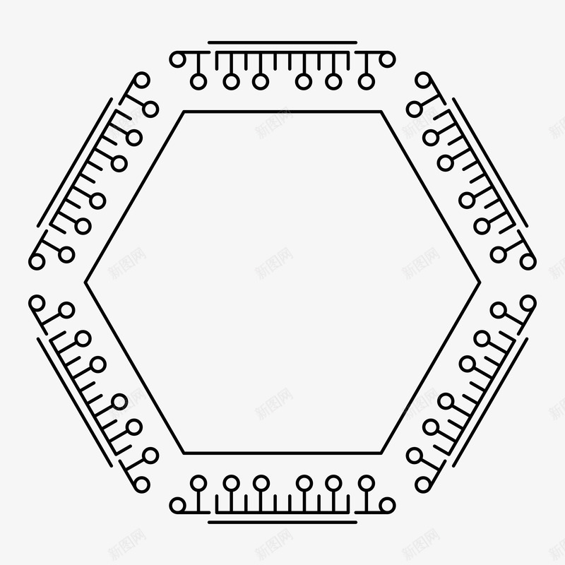 小圆齿形六边形框png免抠素材_新图网 https://ixintu.com 六边形框 双边框 小圆齿梳形 插图 涂色底图 边框