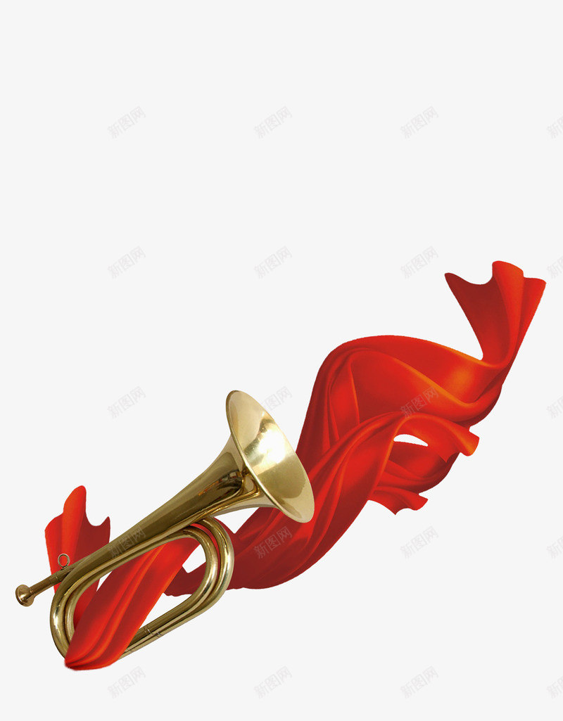 中国风红绸psd免抠素材_新图网 https://ixintu.com 中国风 中国风红绸 免扣喇叭 免扣红绸 喇叭 红绸 金色喇叭