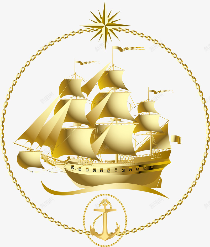 金色帆船金色大船徽章矢量图eps免抠素材_新图网 https://ixintu.com 大船 帆船 金色矢量 矢量图