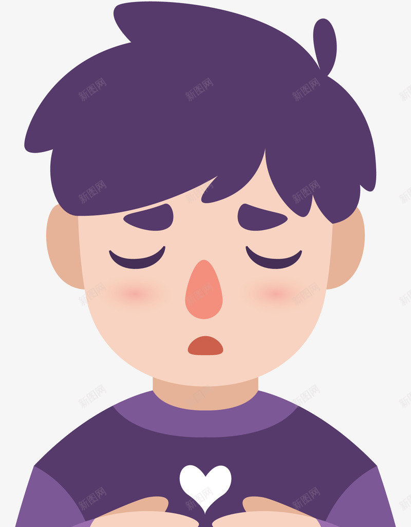 愁眉苦脸png免抠素材_新图网 https://ixintu.com 卡通 思考 男孩 闭眼