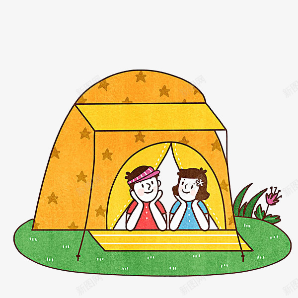 帐篷里的人png免抠素材_新图网 https://ixintu.com 卡通 帐篷 情侣 手绘 草地 谈话 露营 黄色的