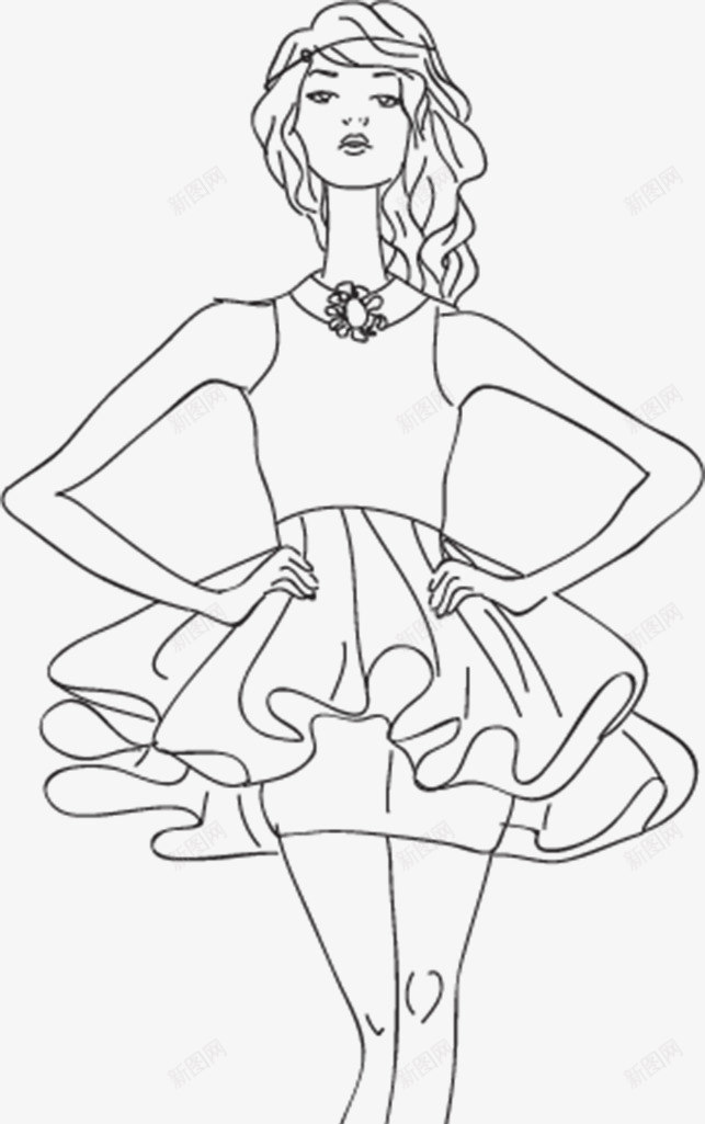手绘少女图案矢量图图标ai_新图网 https://ixintu.com 少女 手绘 插画 线条 矢量图