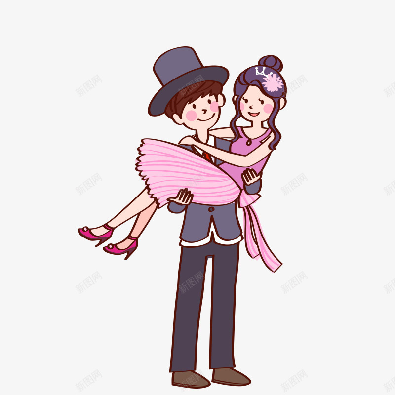 卡通人物人物png免抠素材_新图网 https://ixintu.com 人物 公主抱 卡通 卡通人物 情侣 插画 王子和公主