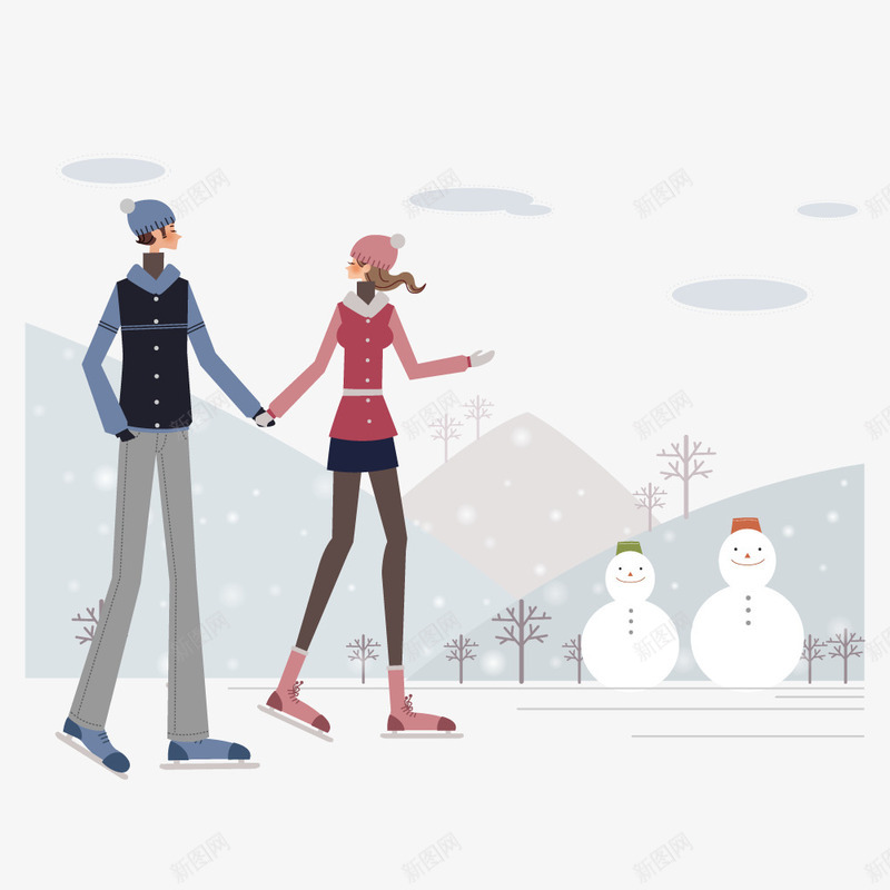 雪地中散步的情侣矢量图ai免抠素材_新图网 https://ixintu.com 情侣 散步 雪地 矢量图