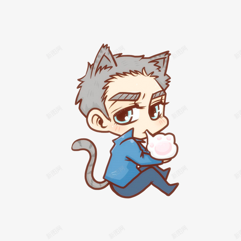 吐出猫爪印的猫男孩png免抠素材_新图网 https://ixintu.com 卡通手绘 吐出猫爪印的猫男孩 好看的猫男孩 手绘猫爪