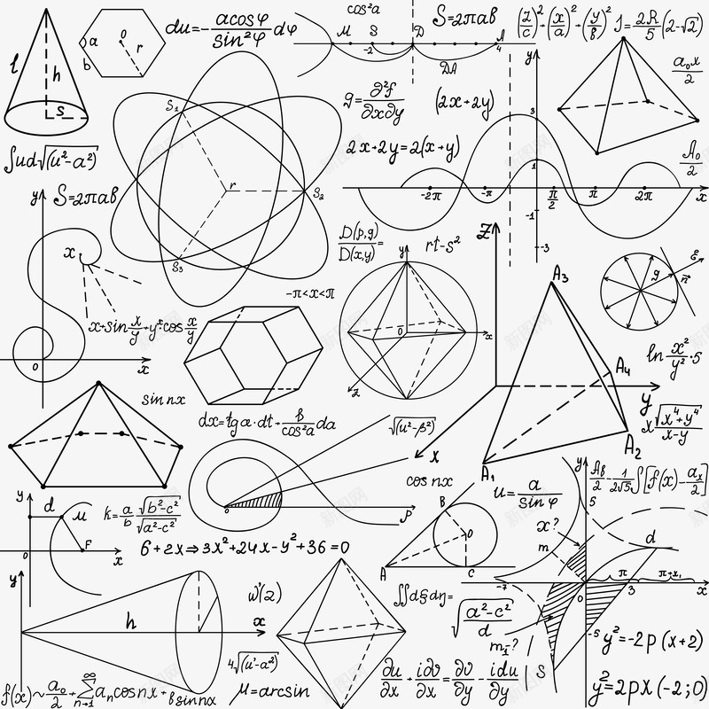 数学学习图像笔记矢量图eps免抠素材_新图网 https://ixintu.com 图像笔记 教育 数学 漂浮 矢量图
