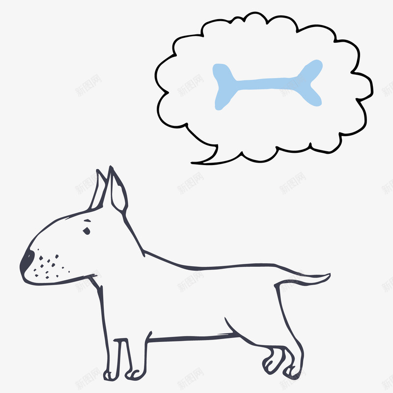 想吃骨头的狗狗矢量图ai免抠素材_新图网 https://ixintu.com 创意 卡通 对话框 小狗 手绘 牛头梗 线条 蓝色骨头 矢量图