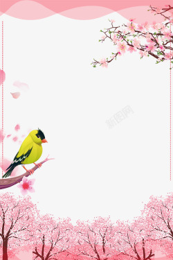 春季手绘粉色樱花梦幻主题边框素材