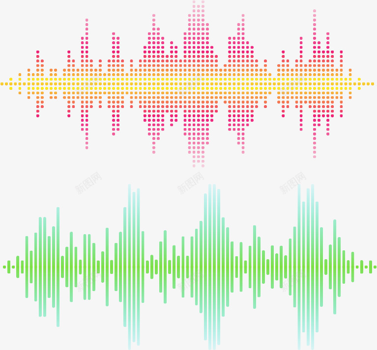 彩色声波png免抠素材_新图网 https://ixintu.com 声波条纹 声波纹 彩色圆点声波 绿色条纹声波