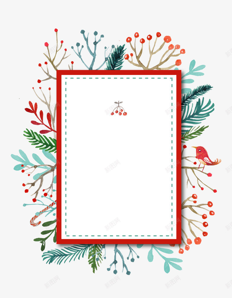 边框虚线花草png免抠素材_新图网 https://ixintu.com 手绘 红色边框 花草 虚线边框