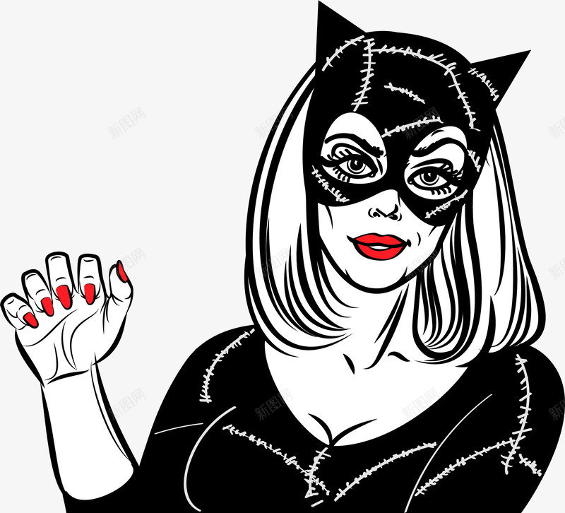 手绘猫女郎矢量图ai免抠素材_新图网 https://ixintu.com 性感 手绘 猫女郎 矢量图