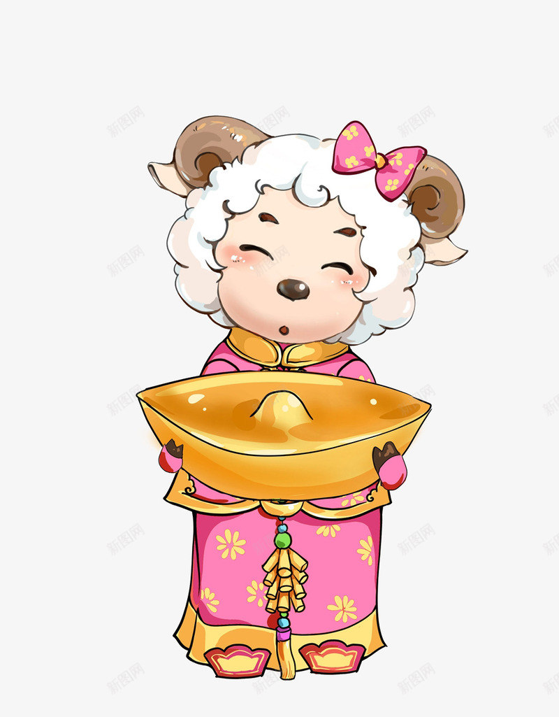 小羊送元宝png免抠素材_新图网 https://ixintu.com 动物 小羊 彩绘 粉色
