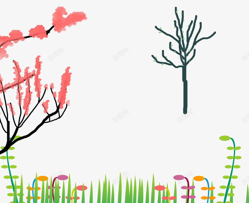 卡通花花草草春季春游psd免抠素材_新图网 https://ixintu.com 卡通树 卡通花 卡通草地 春 春天 春季 春游 花花草草 花草