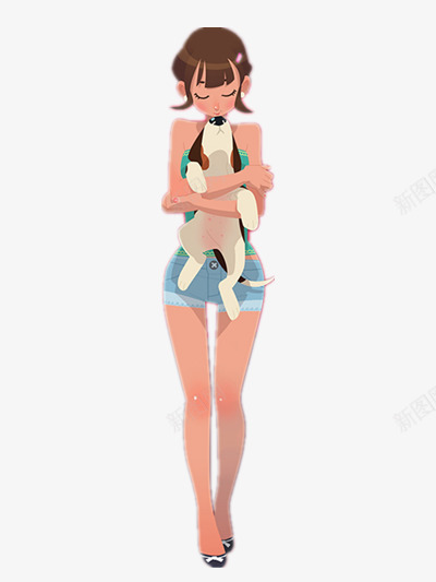 卡通女孩png免抠素材_新图网 https://ixintu.com 低头女孩 卡通插画 小狗