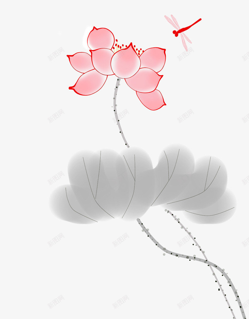 水墨荷花png免抠素材_新图网 https://ixintu.com 屏风图案 手绘荷花 水墨荷花 水墨荷花素材 荷塘月色 荷花 莲花 蜻蜓