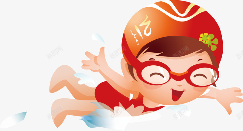 游泳小宝贝矢量图ai免抠素材_新图网 https://ixintu.com 体育 儿童 卡通手绘 可爱 小北鼻 幼儿 橘红色 矢量图 运动