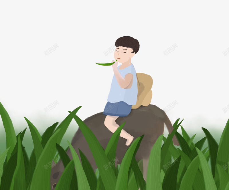 手绘插画清明节清新插图牧童与水png免抠素材_新图网 https://ixintu.com 手绘 手绘插画清明节清新插图牧童与水牛免费下载 插画 水牛 清新插图 清明节 牧童 青草