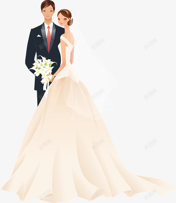 浪漫卡通情侣结婚照七夕png免抠素材_新图网 https://ixintu.com 七夕 卡通 情侣 浪漫 结婚