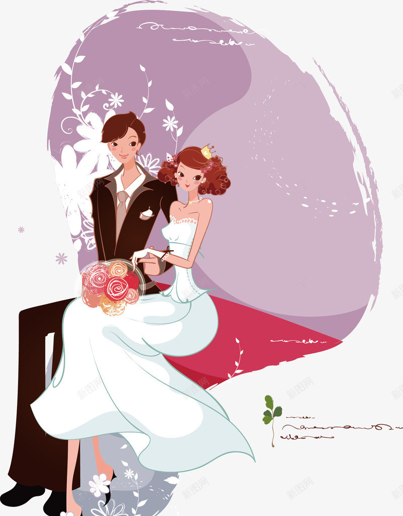 卡通婚纱照png免抠素材_新图网 https://ixintu.com 婚纱照 情侣 花纹