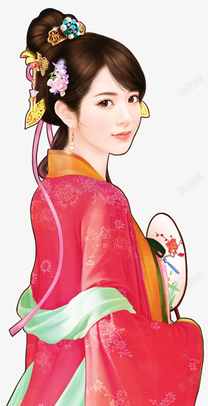 粉衣国色古风手绘女子png免抠素材_新图网 https://ixintu.com 古风 国色 女子 手绘