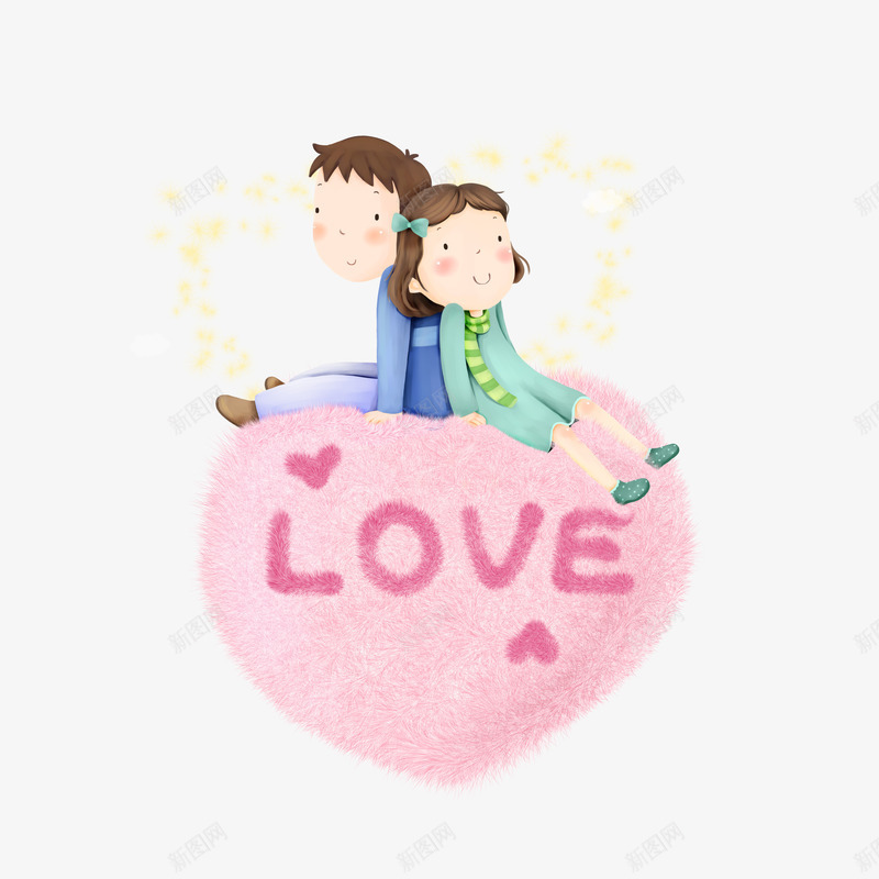 坐在爱心上的小情侣psd免抠素材_新图网 https://ixintu.com 卡通人物 情侣 爱心