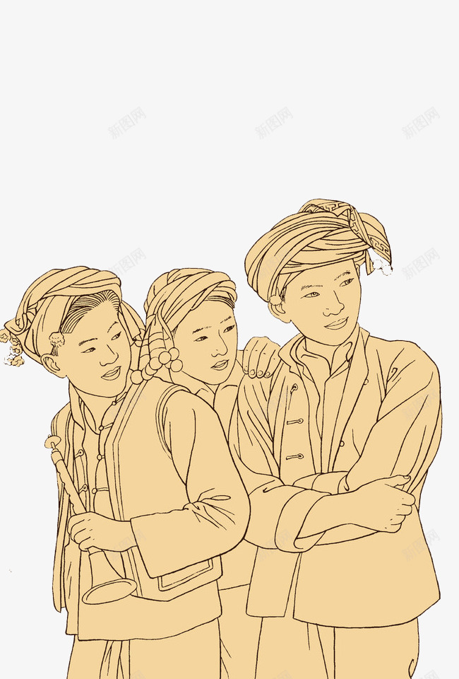 白族青年png免抠素材_新图网 https://ixintu.com 国画 少数民族 白描 白族 青年