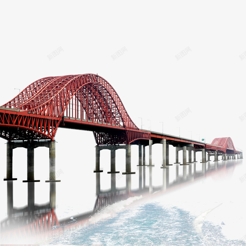 红色古桥psd免抠素材_新图网 https://ixintu.com 古桥 桥梁 海水 红色