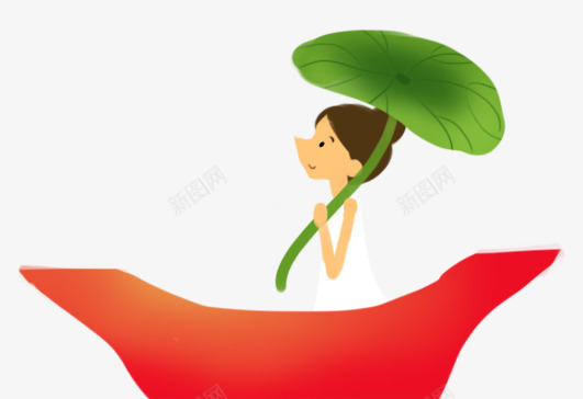 手绘卡通女孩png免抠素材_新图网 https://ixintu.com 卡通少女 卡通手绘 手绘插画 游湖 船 荷叶 装饰图案