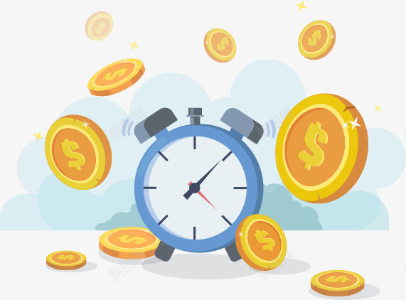 手绘卡通闹钟金币png免抠素材_新图网 https://ixintu.com ppt 卡通 手绘 理财 理财海报 金币 金融 银行 闹钟
