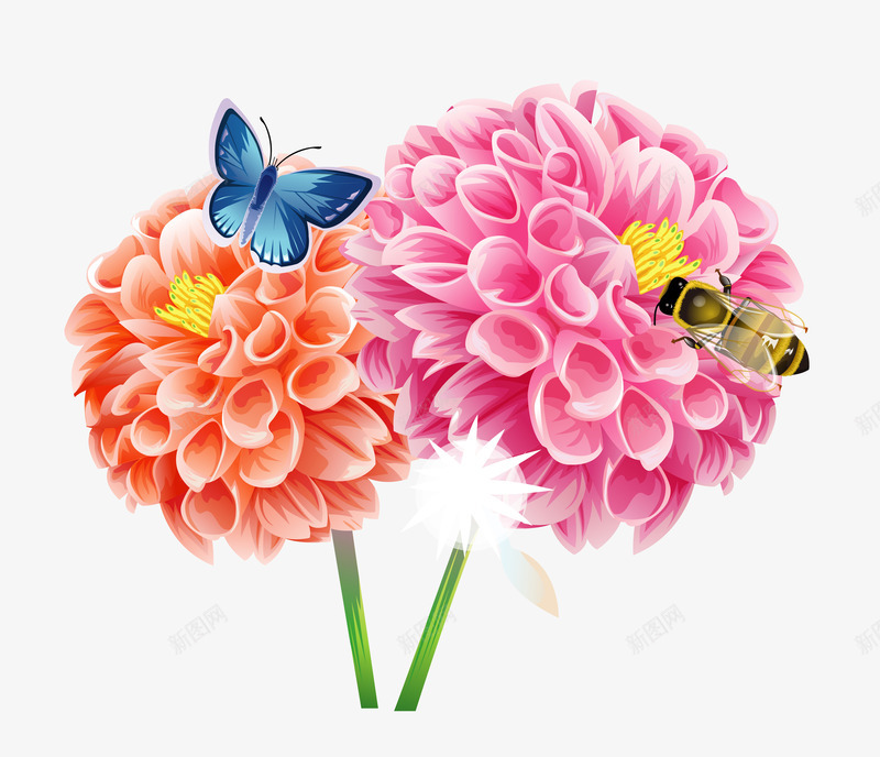好看的花和蜜蜂png免抠素材_新图网 https://ixintu.com 粉色 花朵 蜜蜂采蜜 蝴蝶