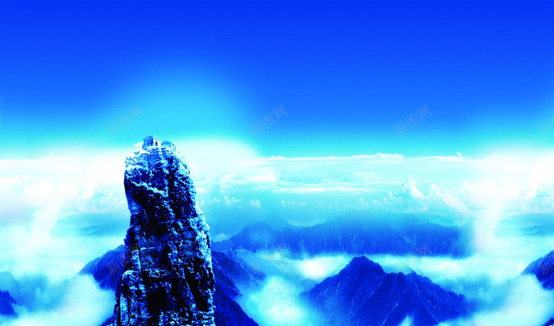 蓝色云层突出山峰海报背景png免抠素材_新图网 https://ixintu.com 云层 山峰 海报 突出 背景 蓝色
