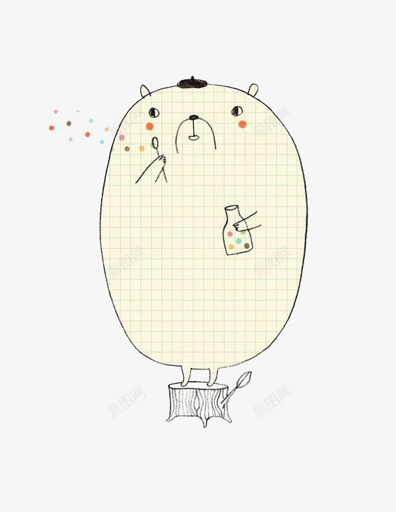 吹泡泡的熊png免抠素材_新图网 https://ixintu.com 吹泡泡 小熊吹泡泡 戴小帽 树桩 泡泡瓶