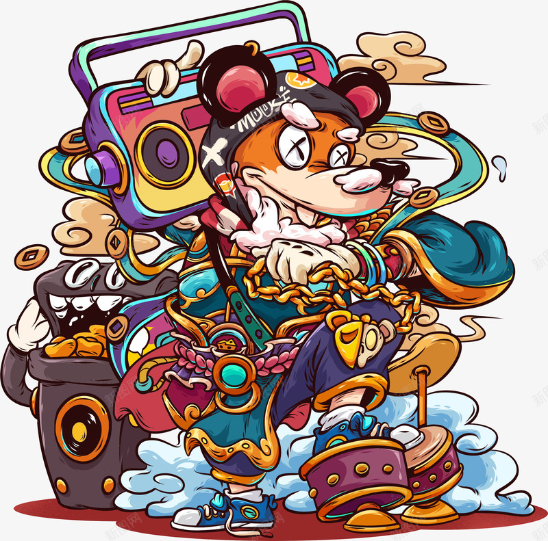 手绘卡通鼠年门神年画psd免抠素材_新图网 https://ixintu.com 卡通 手绘 门神年画 鼠年
