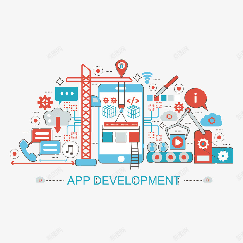 APP发展的流程图矢量图ai免抠素材_新图网 https://ixintu.com APP 分配流程 定位 建筑 扁平化 手机 社交科技 社交细线 软件发展 矢量图