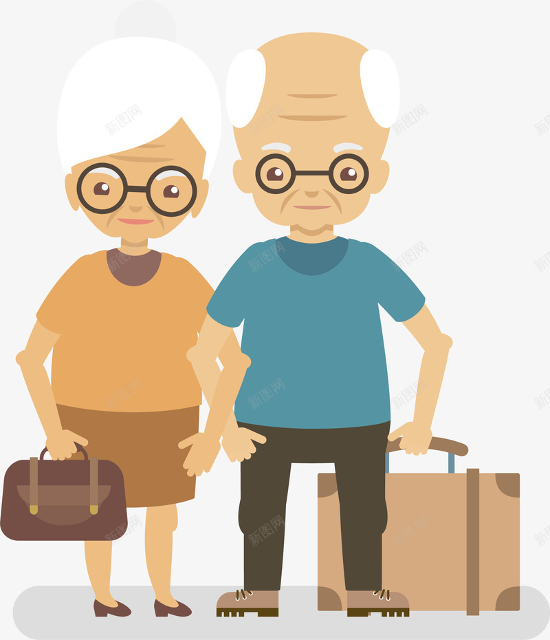 老伴老人提行李旅游矢量图ai免抠素材_新图网 https://ixintu.com 与你携手到老 卡通手绘 提行李 旅游 矢量图 老人PNG 老伴