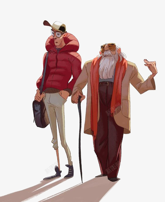 老人png免抠素材_新图网 https://ixintu.com 卡通人物 孙子 拐杖 旅行 爷爷 老头 老爷爷