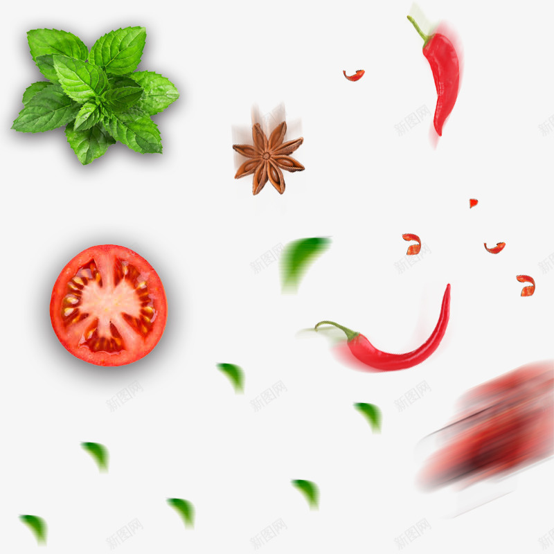 植物食品png免抠素材_新图网 https://ixintu.com 八角 树叶 番茄 薄荷叶 辣椒