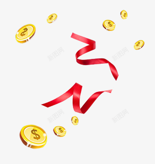 红色飘带png免抠素材_新图网 https://ixintu.com 创意飞舞的金币 动态飘带 红色飘带 金币