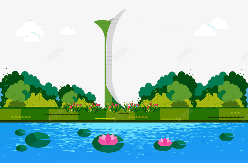 景观图标png_新图网 https://ixintu.com 平面图 建筑 建筑图标 建筑平面图 建筑设计 建筑设计效果图 彩图 房屋建筑 景观设计 标志图标 湖面 环境设计 荷花 规划 设计