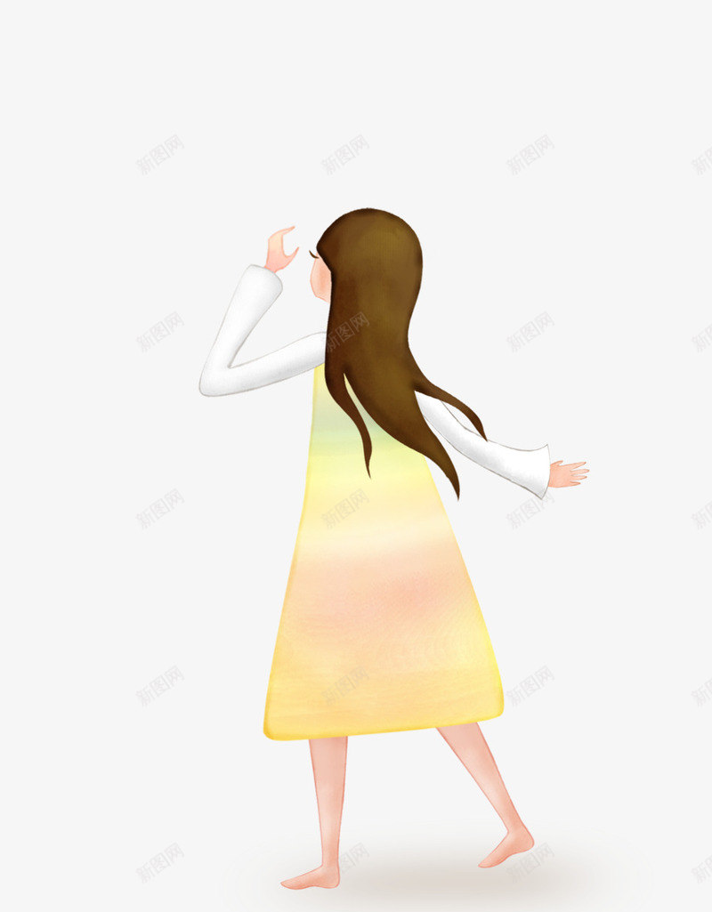 小清新插画少女png免抠素材_新图网 https://ixintu.com 小清新插画少女 美女 长发飘飘