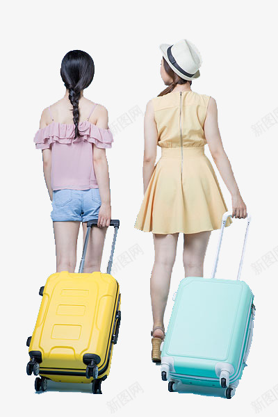 闺蜜出行旅游png免抠素材_新图网 https://ixintu.com 休闲旅游 夏天 拖着行李的人 旅人 离开背影 背影 行李箱 装饰 闺蜜约会