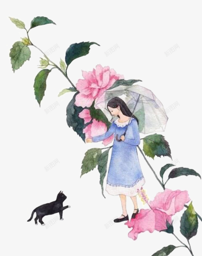 打伞的少女png免抠素材_新图网 https://ixintu.com 伞 少女 粉色 花朵
