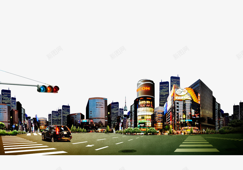 沥青路面png免抠素材_新图网 https://ixintu.com 商城 沥青路面 红绿灯 都市