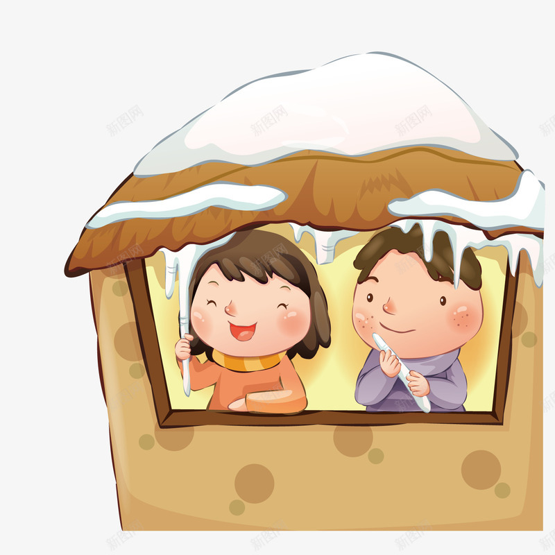 在茅草屋里看雪景的情侣矢量图ai免抠素材_新图网 https://ixintu.com 屋里 情侣 茅草 雪景 矢量图