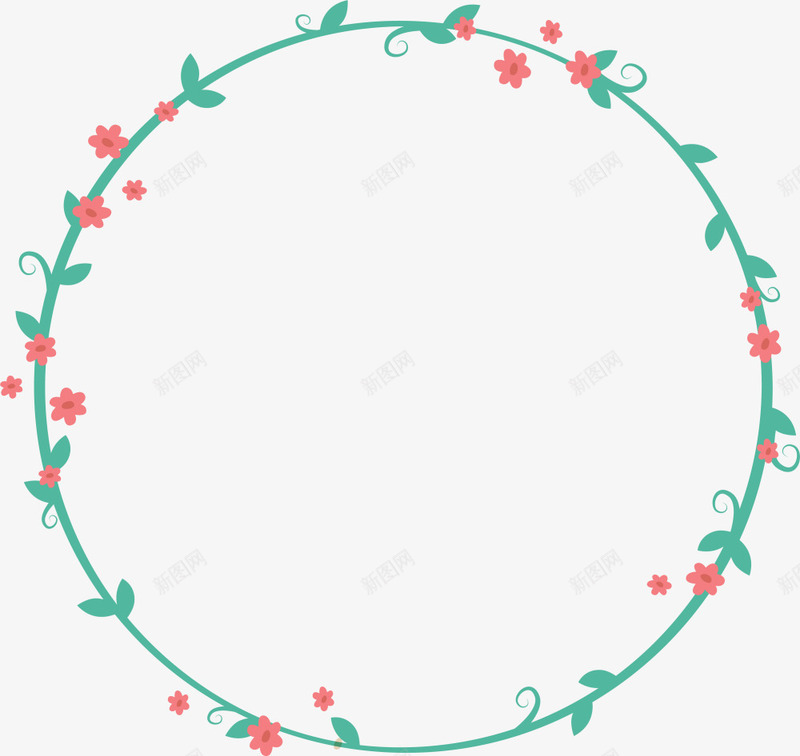 绿色春季花藤标签png免抠素材_新图网 https://ixintu.com 圆形标签 植物 花藤标签 藤蔓 边框纹理 鲜花