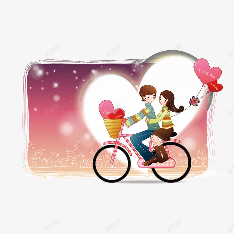 骑自行车的情侣矢量图ai免抠素材_新图网 https://ixintu.com 鎴峰 鏄庝俊鐗 鐖辨儏 鐭噺 矢量图