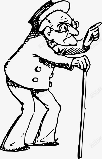 卡通人物手绘png免抠素材_新图网 https://ixintu.com 人物 古代 复古 手绘 插画 老人 装饰 黑白