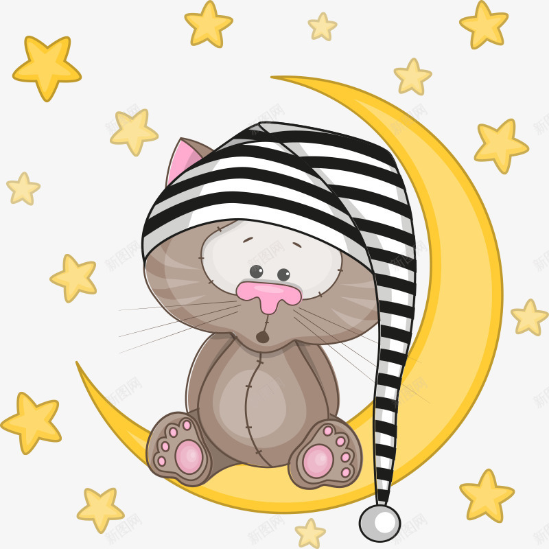 月亮小熊png免抠素材_新图网 https://ixintu.com 动物猫 卡通小猫 卡通棕熊 可爱棕猫 小猫 微笑猫 戴帽子的猫 手绘猫 星星 月亮 棕猫 猫玩偶 黑色猫
