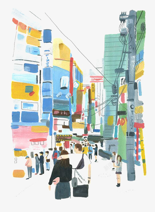 手绘城市png免抠素材_新图网 https://ixintu.com 人群 卡通 城市 建筑 都市