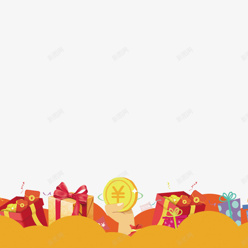 礼品装饰png免抠素材_新图网 https://ixintu.com 底部装饰 礼品 礼品包装 礼盒 装饰品 金币
